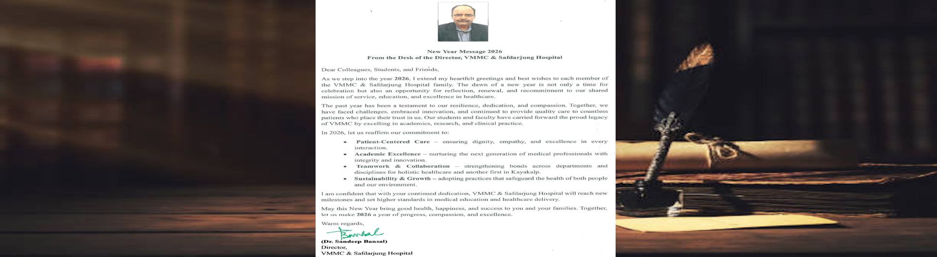 New Year 2026 - Message from the Desk of the Director, VMMC & SJH - Home Page Banner